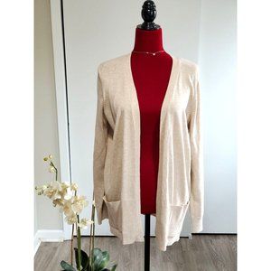 NWT Laura Scott  Women's Beige Missy High Rib Cardi Open Cardigan Size L 1259